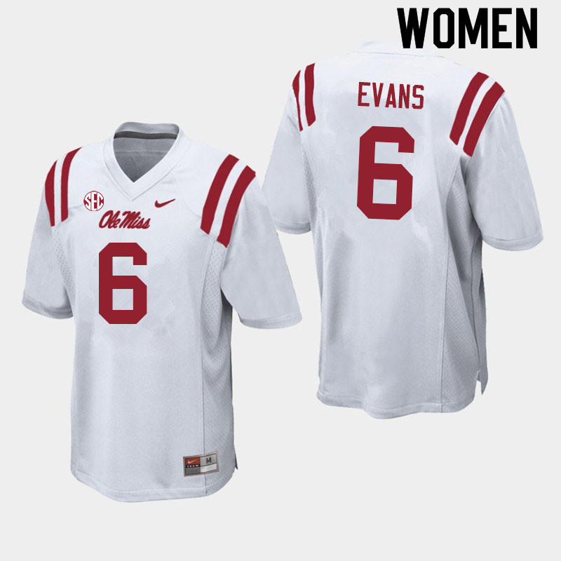 Zach Evans Ole Miss Rebels NCAA Women's White #6 Stitched Limited College Football Jersey NNR1558RJ